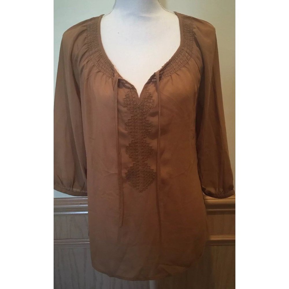 Old Navy ~ Women's Small Chiffon Top/Blouse ~ Caramel ~ 3/4 Long Sleeved